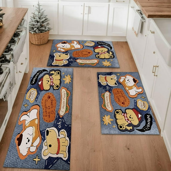 Floral Kitchen Rugs Sets of 3, Non Slip Kitchen Rugs and Mats Washable Farmhouse Kitchen Rugs Floral Kitchen Floor Mat Carpet Runner Rugs for Hallway Laundry Room