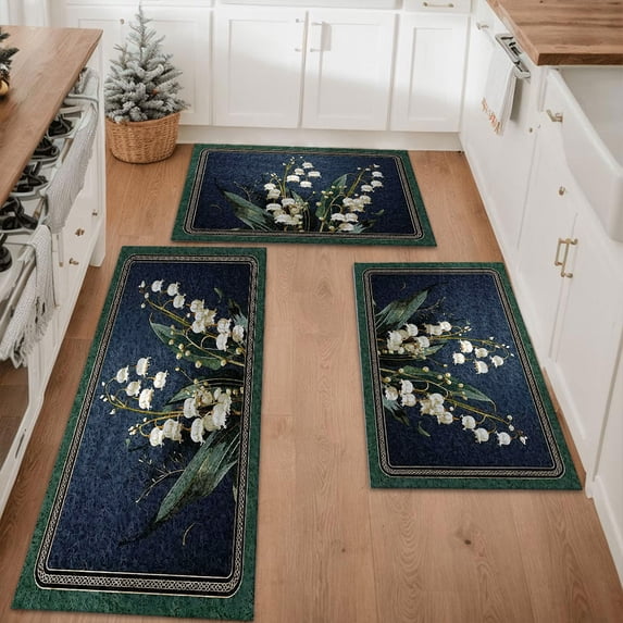 Floral Kitchen Rugs Sets of 3, Non Slip Kitchen Rugs and Mats Washable Farmhouse Kitchen Rugs Floral Kitchen Floor Mat Carpet Runner Rugs for Hallway Laundry Room