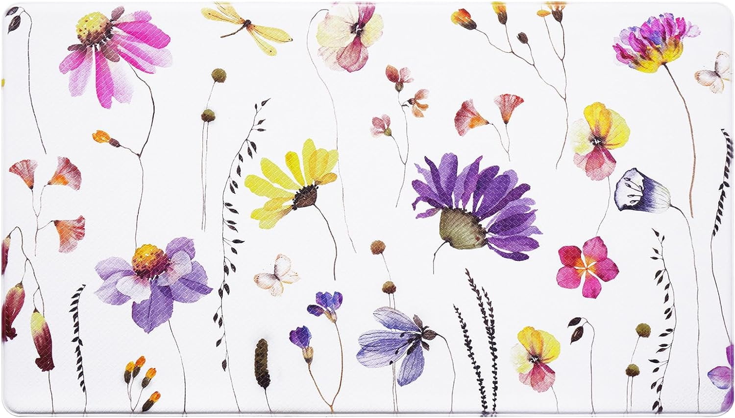 Floral Kitchen Rugs Watercolor Flower for Floor Anti Fatigue Purple ...