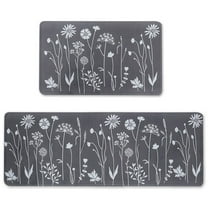 Floral Kitchen Rugs and Mats Sets of 2 Cushioned Anti-Fatigue Floor Mat Non-Slip Waterproof Kitchen Rug Set for Kitchen Office Sink Grey