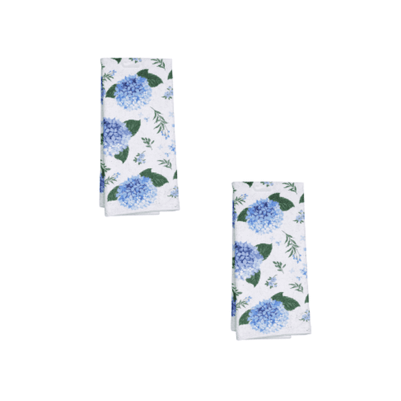 Floral Kitchen Towels, Blue Flower Design, Polyester, 15 x 25 in, 2 Pack