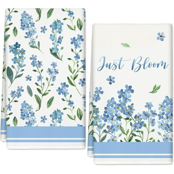 Floral Kitchen Towels Blue White Flower Dish Towels 18 x 26 Inch Forget-Me-Not Myosotis Sylvatica Seasonal Hand Drying Tea Towel for Spring Weing Anniversary Cooking Baking, Set of 2