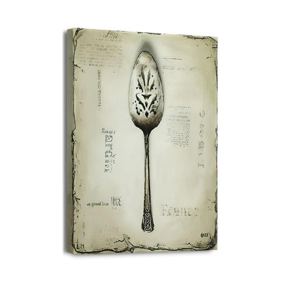 Floral Kitchenware Canvas Art Ready-to-Hang Fork, Knife, Spoon Prints for Dining Room (12x16inch)