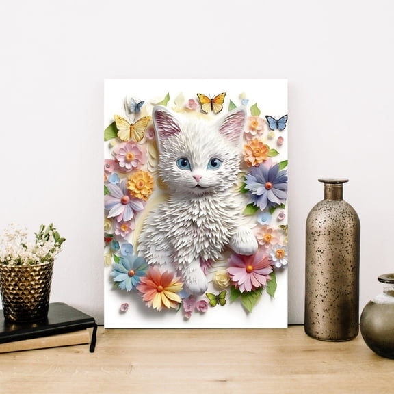 Floral Kitten - 3D Animal Canvas/Poster Art Prints â€“ The Perfect Home Decor Piece
