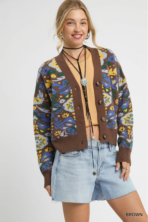 Floral Knit Button-Up Cardigan