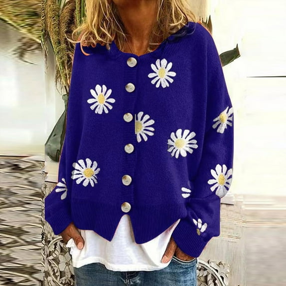 Floral Knit Cardigan for Women,Women's Vintage Floral Crop Cardigan Sweather Artistic Aesthetic Cable Knitted Oversized Sweater Outwear 2024