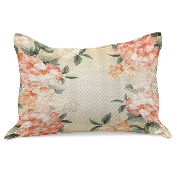Floral Knitted Quilt Pillowcover, Blooming Hydrangea Flowers Leaves Bouquet Vintage Style Spring Nature Print, Standard King Size Pillow Cover for Bedroom, 30" x 20", Reseda Green Salmon, by Ambesonne