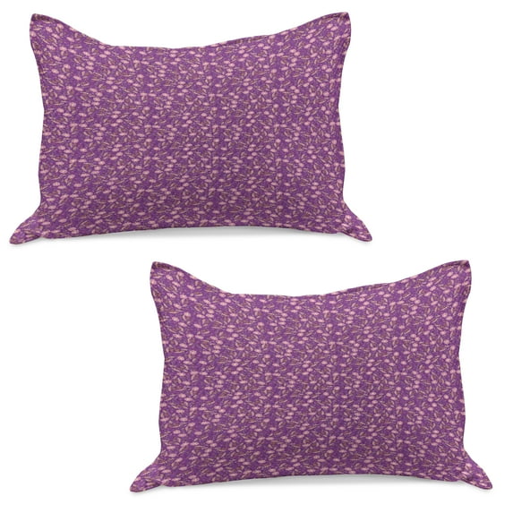 Floral Knitted Quilt Pillowcover Set of 2, Flourishing Nature with Blooming Petals and Leaves Romantic Design, Standard Queen Pillow Sham Bedroom, 30" x 20", Pale Pink Marigold, by Ambesonne