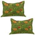 thumbnail image 1 of Floral Knitted Quilt Pillowcover Set of 2, Funky Flower Foliage Bush with Fractal Retro Jungle Art Design, Standard Queen Pillow Sham Bedroom, 30" x 20", Olive Green Vermilion, by Ambesonne, 1 of 1