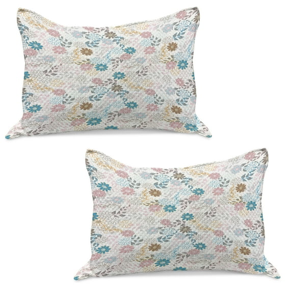 Floral Knitted Quilt Pillowcover Set of 2, Pastel Daisies and Leaves Blooming Retro Style Foliage Spring Color Palette, Standard Queen Pillow Sham Bedroom, 30" x 20", Multicolor, by Ambesonne