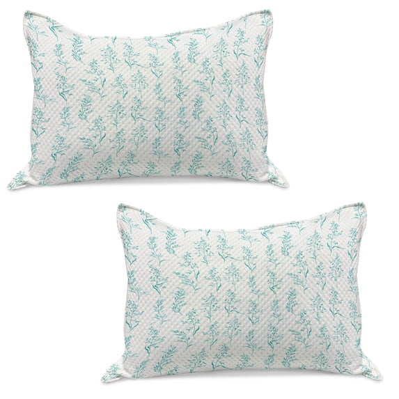 Floral Knitted Quilt Pillowcover Set of 2, Floral Pattern Moderate Essential Botanical Herbs Flower Plants Fresh Twigs Theme, Standard Queen Pillow Sham Bedroom, 30" x 20", Green Cream, by Ambesonne