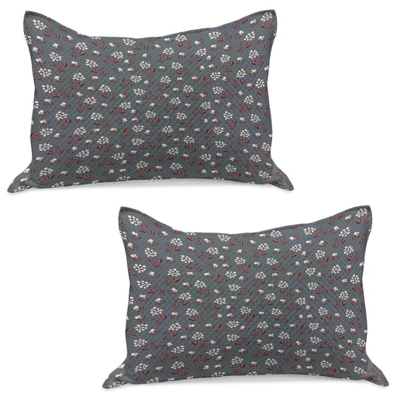 Floral Knitted Quilt Pillowcover Set of 2, Spring Petals Inspirational Branches Mother Nature Japanese Botany, Standard Queen Pillow Sham Bedroom, 30" x 20", Pale Peach Vermilion, by Ambesonne