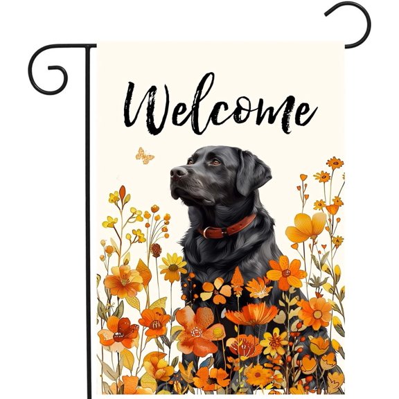Floral Labrador Garden Flag Autumn Wildflower Outdoor Yard Flag Double Sided Welcome Lawn Decor 12x18 Inch Small