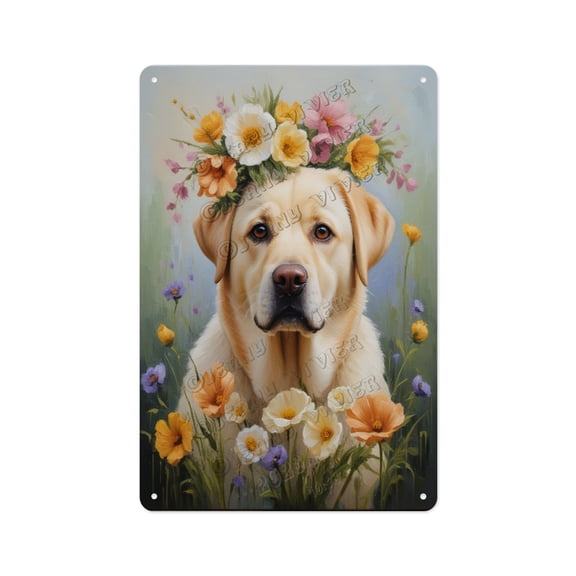 Floral Labrador Retriever Aluminum Sign 12x16 Inches - Metal Pet Store Decor for Breed-Specific Shops