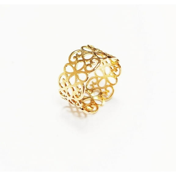 Floral Lace Band Ring Gold Over Ring Elegant Floral Filigree Design Ideal Gift for Women