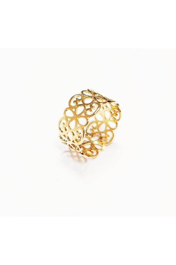 Floral Lace Band Ring Gold Over Ring Elegant Floral Filigree Design Ideal Gift for Women