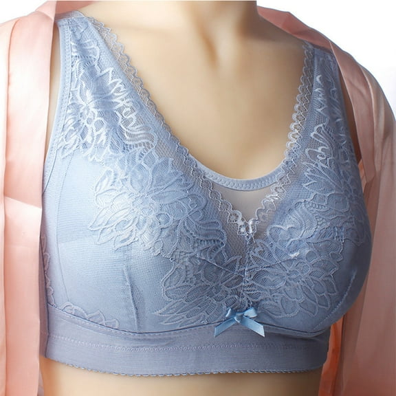 Floral Lace Bralette for Women, Soft Wireless Bra with Adjustable Strap, Lightweight Comfy Brassiere Push up Bralette Blue M