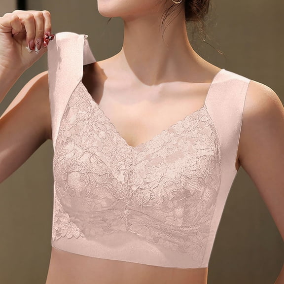 Floral Lace Bras For Women No Underwire Sports Bras For Women Seamless Wireless Supportive Bra Push Up Comfort Soft Posture Smooth Back Wirefree Bras Padded Full Coverage T-Shirt Bras Pink,M