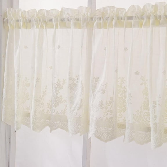 Floral Lace Cafe Curtain Embroidery Semi Sheer Lace Window Valance Kitchen Curtains Elegant Beautiful Dining Room Window Decor