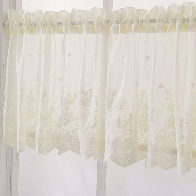 Floral Lace Cafe Curtain Embroidery Semi Sheer Lace Window Valance ...