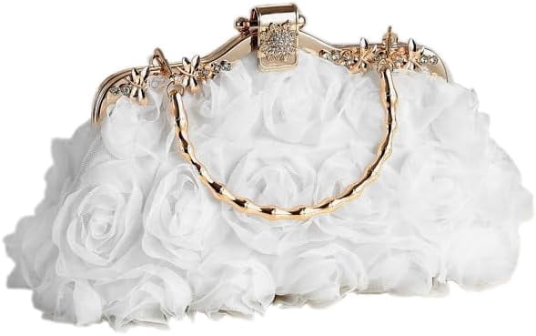 Floral Lace Evening Clutch Purse, Rose Wedding Handbag with Chain Strap, Bridesmaid Dress Bag