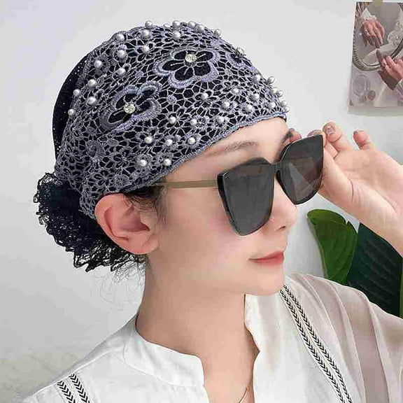 Floral Lace Headbands for Women Pearl Encrusted Wide Elastic Hair Rope Fashion Hair Accessories Elegant Boho Style Headbands
