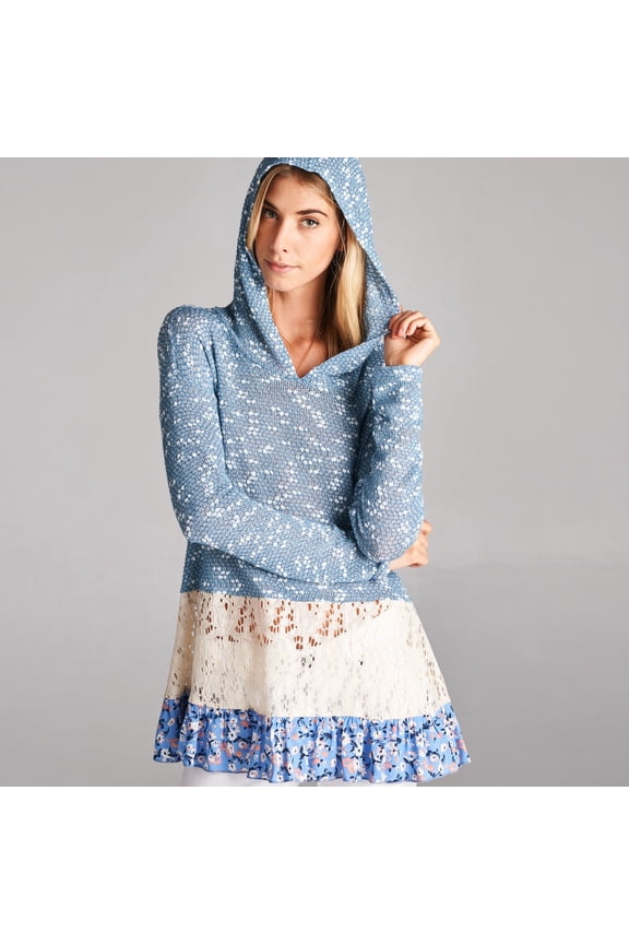 Floral Lace Hooded Light Sweater