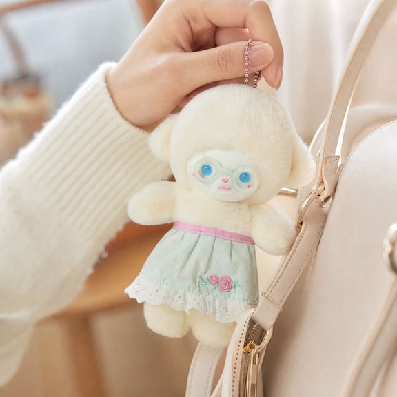 Floral Lace Sheep Doll Keychain,Soft Touch Polyester Lamb Pendant Exquisite Lace Trim Sturdy Structure Reusable,for Girls Backpack Purse Daily Accessory Holiday Gift