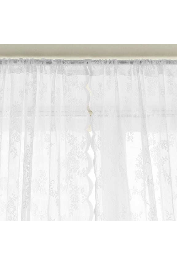 Floral Lace Sheer Curtains - Rod Pocket Window Voile Sheer Drapes for Bedroom Kitchen Short Curtains, 1 Panel