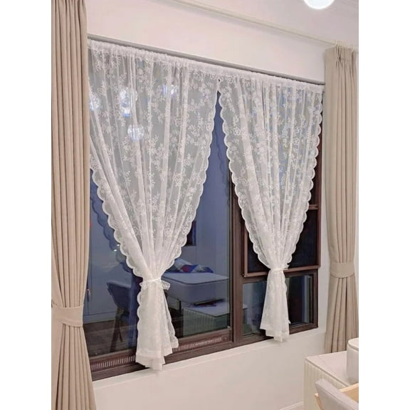 Floral Lace Sheer Rod Pocket Curtain Panel
