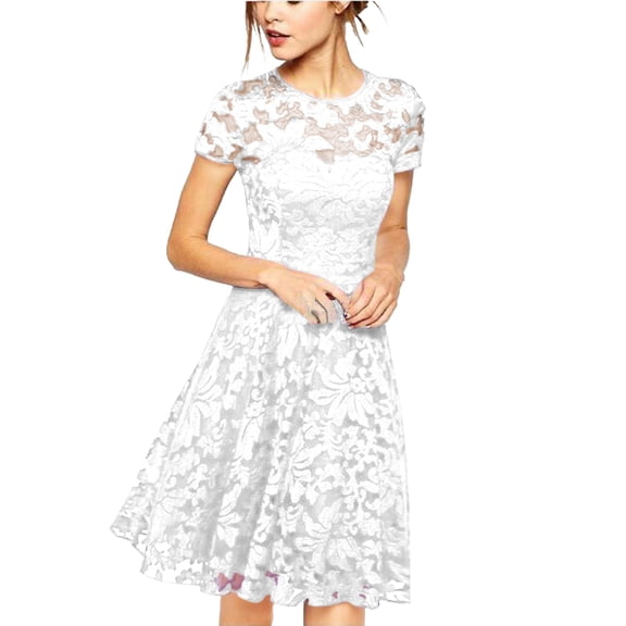 Floral Lace Sundress, Cap Sleeve Smocked Bodice with Tiered Skirt, Feminine Spring Dress for Easter, Brunch & Outdoor Wedding White XL