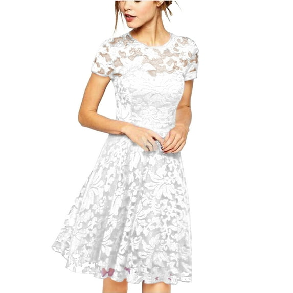 Floral Lace Sundress, Cap Sleeve Smocked Bodice with Tiered Skirt, Feminine Spring Dress for Easter, Brunch & Outdoor Wedding White XL