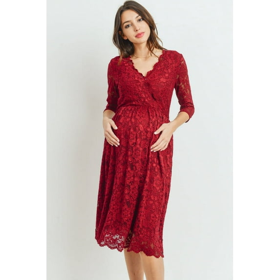 Floral Lace Surplice Maternity Dress
