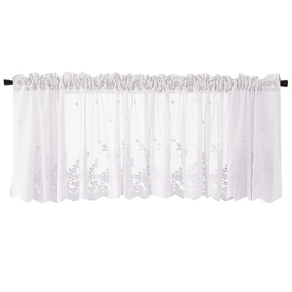 Floral Lace Valance Curtain - 51" x 16" Water Repellent Window Treatment | Rod Pocket Design | Elegant Textured Weave for Bathroom, Kitchen & Bedroom | Light Filtering & Noise Reducing | Set