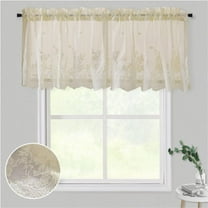 Floral Lace Valance Curtain Embroidered Semi Sheer Short Curtain Flower Print Curtain for Kitchen Dining Bathroom Cafe Voile Window Decor 51-inch by 16-inch,Beige