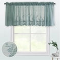 thumbnail image 1 of Floral Lace Valance Curtain Embroidered Semi Sheer Short Curtain Flower Print Curtain for Kitchen Dining Bathroom Cafe Voile Window Decor 54-inch by 35-inch,Blue, 1 of 7