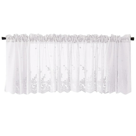 Floral Lace Valance for Kitchen - Rod Pocket Half Window Sheer Curtains for Small Window Living Room Cafe, 50 x 16 inch