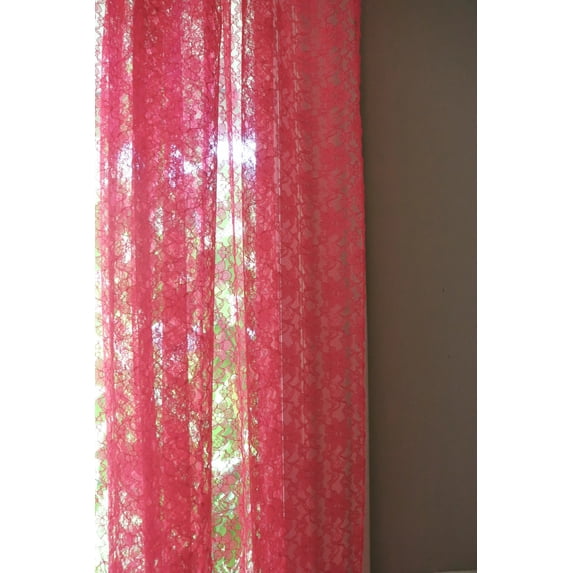 Floral Lace Window Curtain 58 Inch Wide Coral