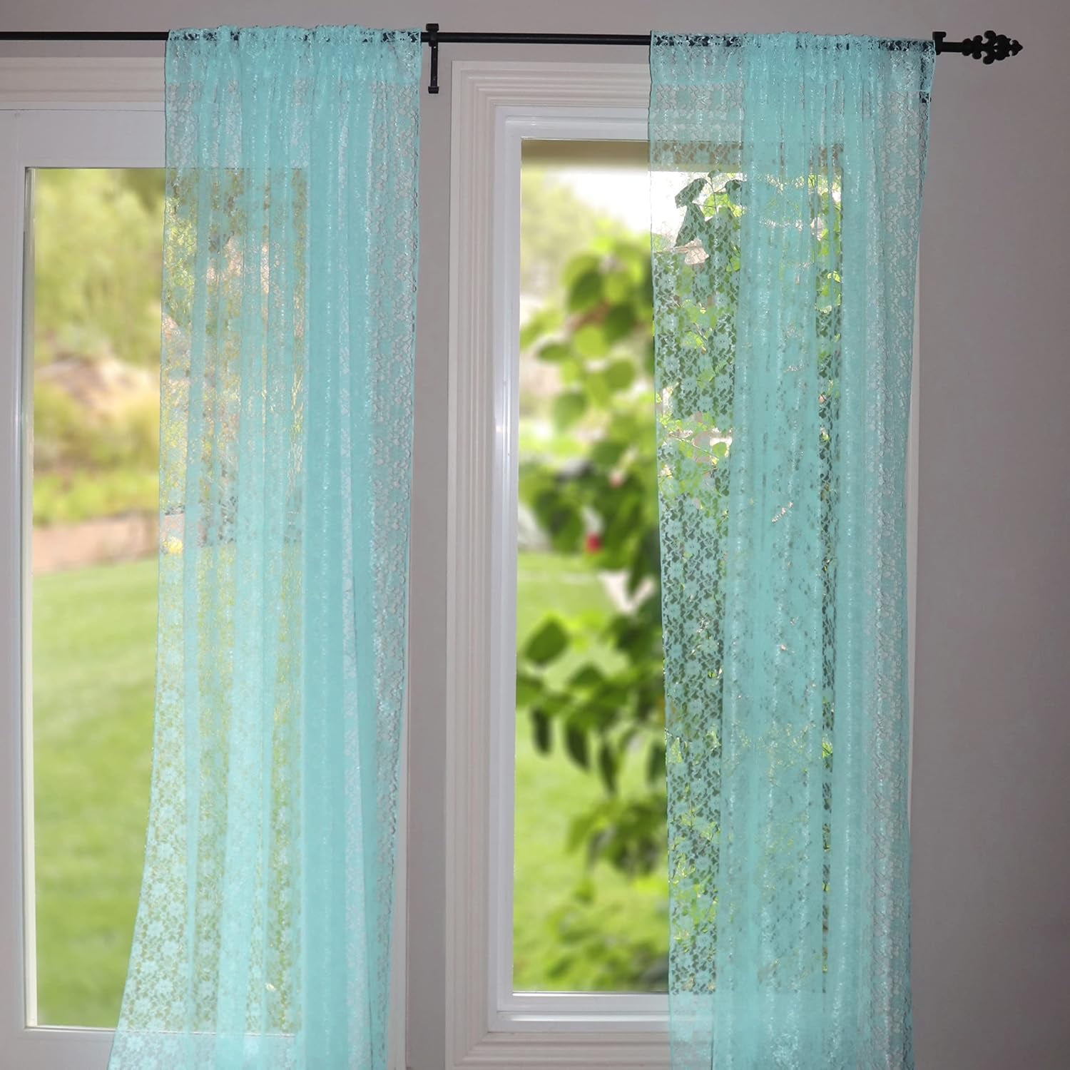 Floral Lace Window Curtain Panel Sheer Lace Bedroom Kitchen Dining Room ...