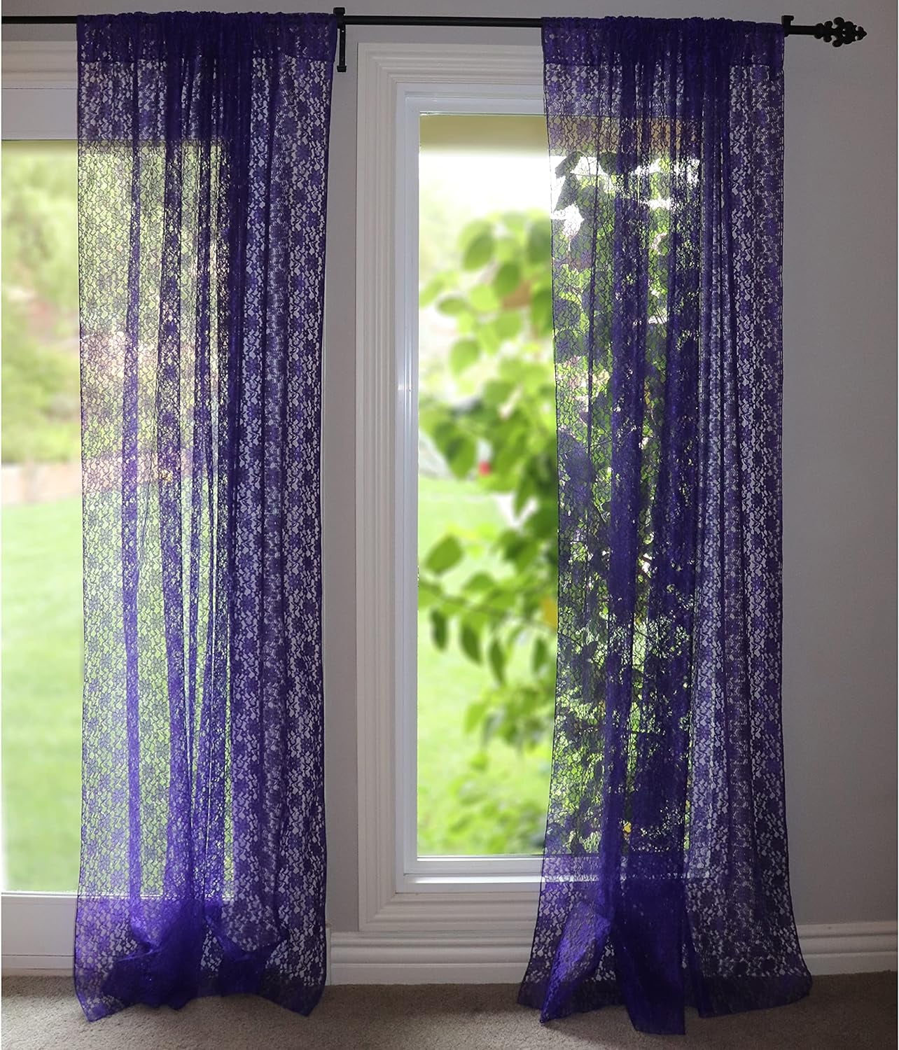 Floral Lace Window Curtain Panel Sheer Lace Bedroom Kitchen Dining Room ...