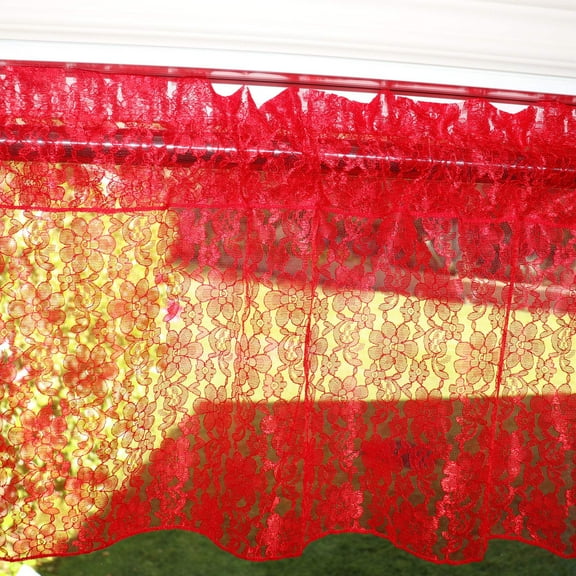 Floral Lace Window Valance 58 Inch Wide Red
