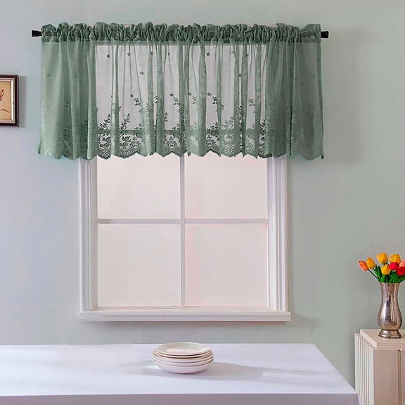 Floral Lace Woven Textured Valance 130x41cm, Water Repellent Window Curtain for Bathroom Kitchen