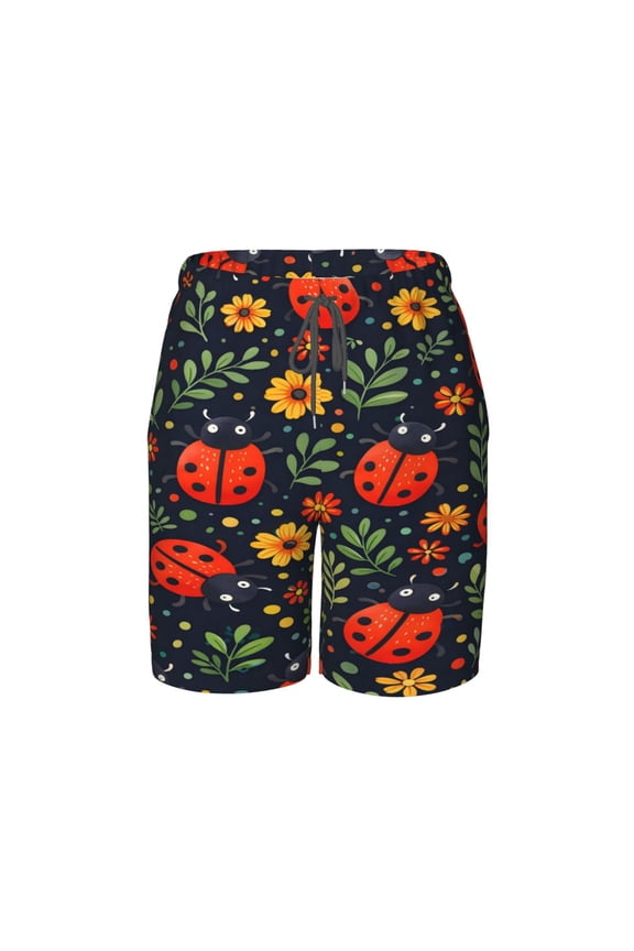 Floral Ladybug Beach Pants Lightweight Teen Shorts with Mesh Lining and Drawstring