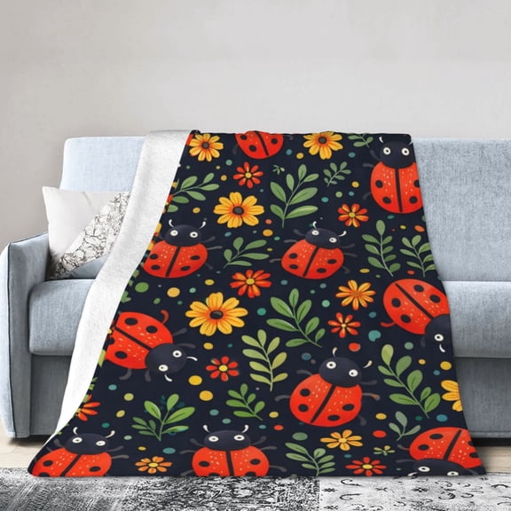 Floral Ladybug Blanket Gift Throw Blanket Cozy Soft Home Decor Cute Insect Garden Design Gift for Nature Lovers 50x40