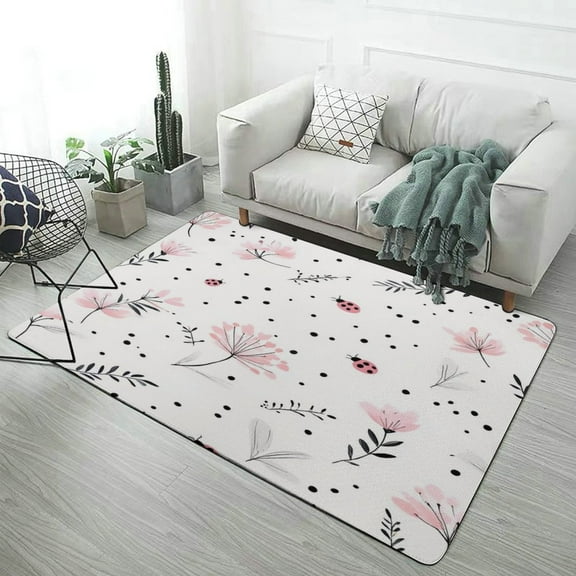 Floral Ladybug Dots Pattern Soft Comfy Area Rugs Carpet Suitable for Living Room Kitchen Bedroom Laundry Room Home Decorations 59"x71"