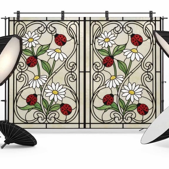 Floral Ladybug Photography Backdrop 7x5FT, Retro White Daisy Leaf Ladybugs Khaki Glass Photo Backdrops, Background for Photography Studio Photo Studio Background, Back Drop for Photoshoot