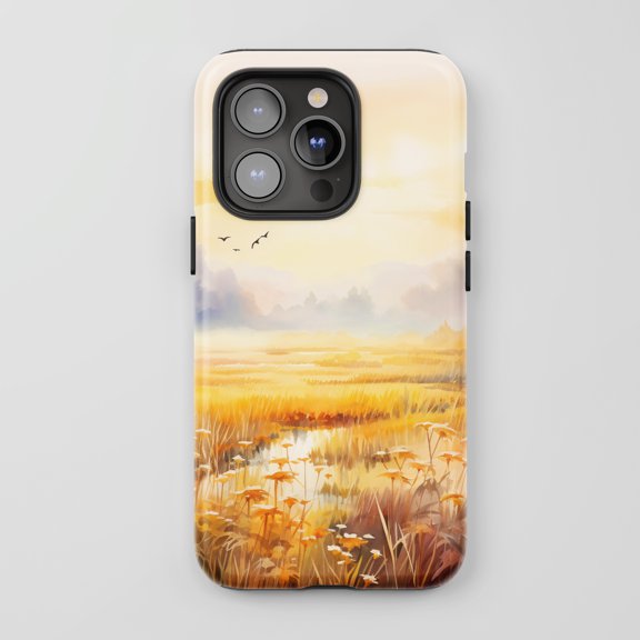 Floral Landscape For All iPhone Series Tough Phone Case Watercolor Style Yellow