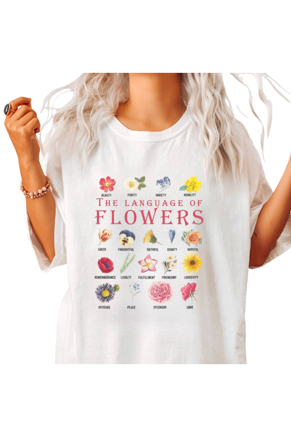 Floral Language Reference Chart Breathable Cotton Garden Party Relaxed Tapered White S-5XL Graphic Tees Daily Tops