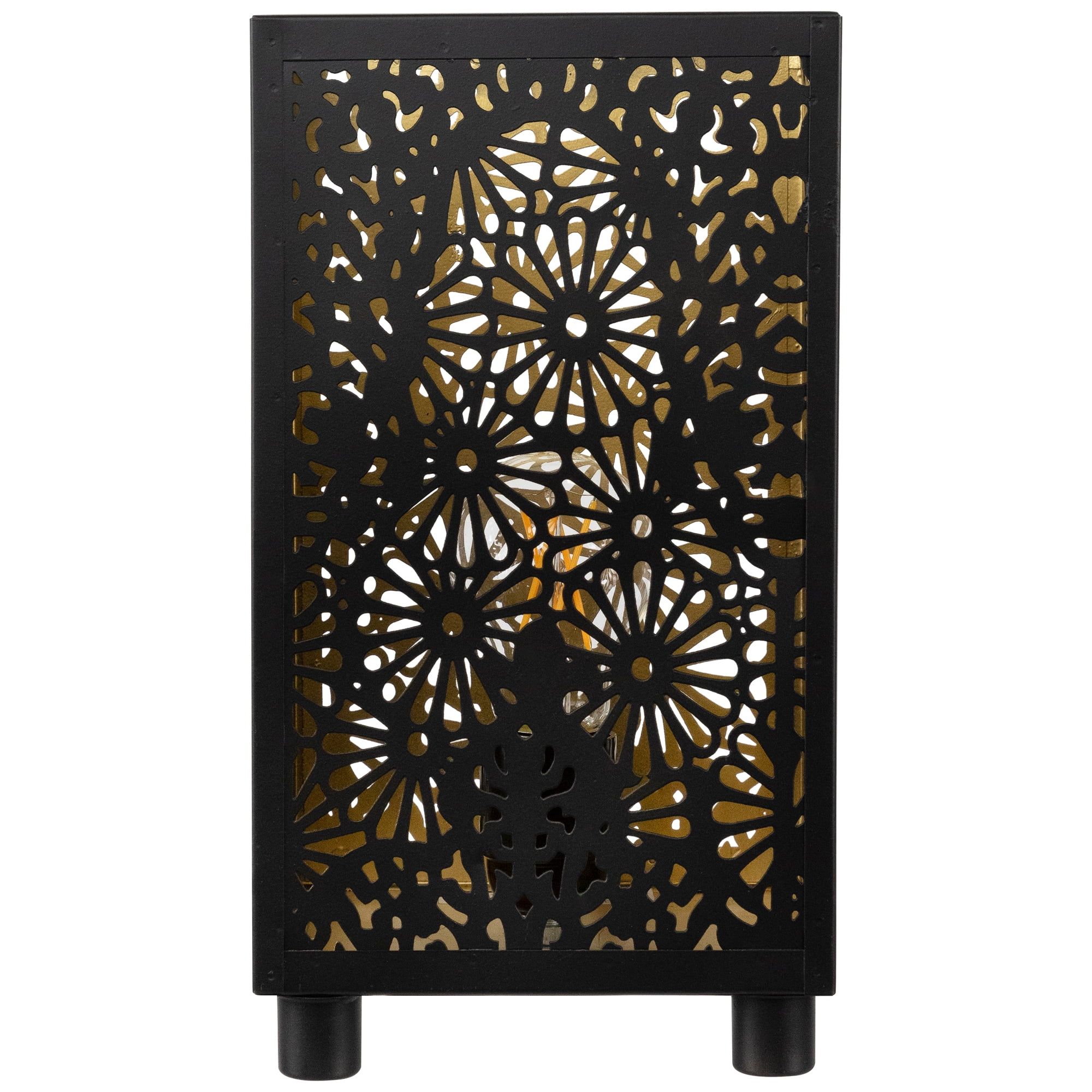 Black and Gold Floral Laser-Cut Iron Table Lamp - 11"