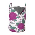 thumbnail image 1 of Floral Laundry Bag, Detailed Flower Twig Berries Veined Leaves Print on Plain Background, Hamper Basket with Handles Drawstring Closure for Laundromats, 13" x 19", Purple and Jade Green, by Ambesonne, 1 of 4